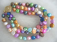 Charming Pearl Jewelry 3Rows 7-8mm Multicolor Baroque Genuine Freshwater Pearl Bracelet 8'' Fashion Wedding Girl's Lady's Gift 2024 - buy cheap