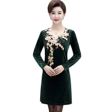 Spring Autumn gold velvet Middle Aged Women Dress embroidery Elegant Plus Size 5XL Ladies Dresses Wedding Party For Vestidos 2024 - buy cheap