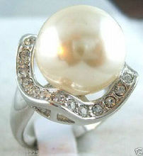 Бесплатная доставка, Лидер продаж, женское свадебное Ювелирное Украшение для невесты> 14 мм, Большое белое жемчужное кольцо из твердого серебра, размер: 7-9 # 2024 - купить недорого