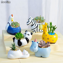 NOOLIM Creative Cute Cartoon Succulents Pot Small Animal Giraffe Hippo Green Plants Pot Creative Pastoral Succulents Container 2024 - buy cheap