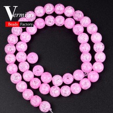 Natural Fuchsia Snow Cracked Crystal Stone Beads For Needlework Jewelry Making 6 8 10 12mm Diy Bracelet 15"Strand Pearl Wolesale 2024 - buy cheap