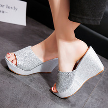 Female Summer Ladies Leather Med With Rhinestones Wedge Heel Brief Slippers Modis Cotton Fabric Clogs Platform Rubber New 2019 2024 - buy cheap