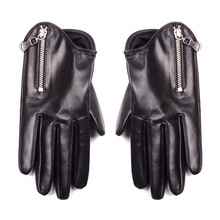 2019 New Women's Ladies genuine Leather Zipper Goat Skin Punk&Rock Wrist Touch Screen Short Gloves 2024 - buy cheap