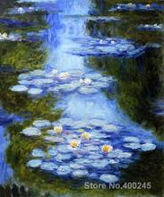 Pinturas en lienzo pintadas a mano de alta calidad, lirios de agua (azul y verde), pintura artística de Claude Monet 2024 - compra barato