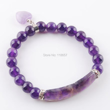YOWOST Natural Amethysts Stone Beads Strand Bracelets Heart Shape Silver-color Fitting Women Jewelry Love Gifts IK3340 2024 - buy cheap
