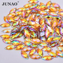 JUNAO 7*15mm Sewing Yellow AB Crystals Horse Eye Rhinestones Flat Back Acrylic Gems Sew On Strass Crystal Stones for Crafts 2024 - buy cheap