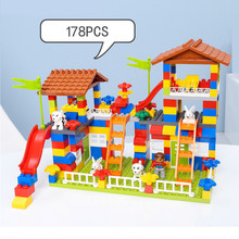 Конструктор из больших частиц, замок «сделай сам», красочный городской дом, крыша, обучающие игрушки для детей, совместимые с Duploed, горки 2024 - купить недорого