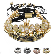 Set de 3 pulseras de corona real para hombre de oro de lujo unids/set CZ bolas de cobre trenzado pulsera y brazalete para hombres joyería 2024 - compra barato