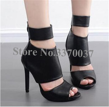 Women Fashion Open Toe Black White Gladiator Sandals Cut-out Back Zipper-up High Heel Sandals Dress Shoes Free Shipping 2024 - buy cheap