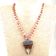 Fashion Bohemian Tribal Jewelry Fashion long Knotted Stone Handmake Paved Teeth Pendant Ethnic Necklace 2024 - buy cheap