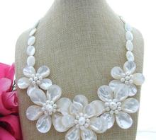 new beautiful 18" White Pearl Mop Flower Statement Necklace earring set 2024 - buy cheap