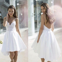 Spaghetti Straps White Ivory Short Boho Wedding Dresses V-Neck Little Summer Bridal Gowns Backless vestido de noiva curto 2024 - buy cheap