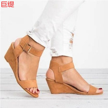 Women Sandals Summer Shoes Woman Beach Sandals Flock Buckle Wedge Solid color Sexy Party OL Office Women Shoes 2024 - buy cheap