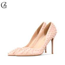 GOXEOU-zapatos de tacón alto de charol para mujer, calzado Sexy de Punta puntiaguda con remaches, para fiesta, discoteca, oficina, talla 32-46 2024 - compra barato