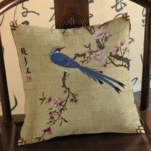 Fronha almofada estilo pássaro e flor aquarela chinesa pintura de tinta impressão algodão linho decoração de casa sofá almofadas de lance 2024 - compre barato