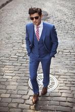 New Arrival Groom Tuxedo Blue Groomsmen Notch Lapel Wedding/Dinner Suits Best Man Bridegroom (Jacket+Pants+Tie+Vest)B366 2024 - buy cheap