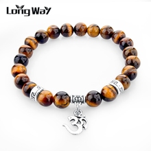 LongWay Tiger Eye Natural Stone Pendant Bracelets Bangles Silver Color Bracelets For Women and Men Elastic Jewelry SBR150229 2024 - buy cheap