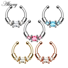 Alisouy 1 pcs Stainless Steel Circular Nose Ring Circular Punk Small Thin Clear Rhinestone Lip Ear Nose Clip On Fake Piercing 2024 - buy cheap