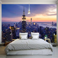 Фотообои с красивым ночным пейзажем Нью-Йорка, настенные 3D обои с тематикой для гостиной, отеля, модные декоративные обои 2024 - купить недорого