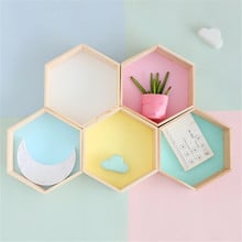 Decoração de parede hexagonal de madeira, bebê, quarto, organização de doces, cabide, fotografia, adereços, decoração, caixa de polígono 2024 - compre barato