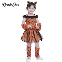 ReneeCho Toddler Dress Orange Tiger Cosplay Halloween Costume For Kids Girls Ruffle Animal Fancy Dress Children Christmas Outfit 2024 - buy cheap