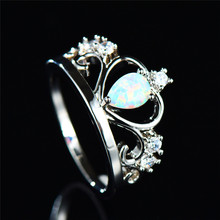 Boho Female White Fire Opal Ring Unique Silver Color Crown Ring Vintage Wedding Band Promise Engagement Rings For Women 2024 - buy cheap