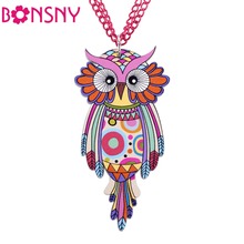Bonsny-collar de búho para mujer, cadena acrílica con patrón de pájaro, colgante de diseño Original, joyería de moda para mujer, accesorios de marca 2015 2024 - compra barato