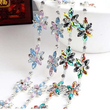 1Yard Flower Rhinestone Crystal Silver Strass Chain Costume Applique Trims Sewing Material Supplies DIY Garment Accessories 2024 - buy cheap