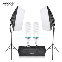 Andoer Фотостудия куб зонтик софтбокс освещение Палатка комплект 2*135 Вт лампа 2 * штатив Стенд 2 * софтбокс 1 * сумка 2024 - купить недорого