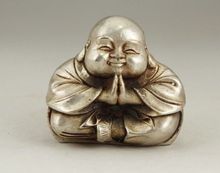 Budismo chino elaborado, estatua de joven monje de plata tibetana, Buddha Maitreya 2024 - compra barato