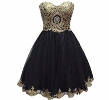 Preto curto vestidos de baile formal real chiffon querida sem mangas ouro applique vestidos de noite vestidos de festa voltar rendas-up 2024 - compre barato