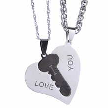 DGW 2pcs Heart-shape "Love You" Stainless Steel Couple Lovers Half Heart Pendant Necklace Puzzle pendant necklace(One Pair) 2024 - buy cheap