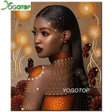Yogotop 5d faça você mesmo pintura de diamante africano feminino borboleta inteiramente quadrado/redondo bordado de diamante decoração yy224 2024 - compre barato