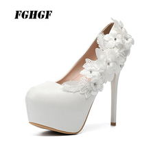 Zapatos de tacón alto para dama de honor, calzado sexy de plataforma, de talla grande 34 a 43, color blanco, para Otoño y boda 2024 - compra barato
