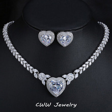 CWWZircons High Quality Women Wedding Party Gift CZ Zirconia Bridal Love Necklace And Earrings Jewelry Sets For Brides T237 2024 - buy cheap
