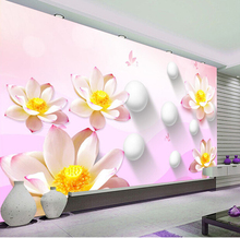 Papel tapiz personalizado 3 d, lotus y murales de balón para sala de estar, pared de escenario de TV de dormitorio, vinilo 2024 - compra barato