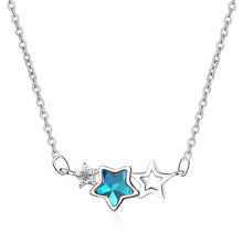 Nova moda personalidade azul cristal 925 prata esterlina jóias cinco estrelas pontiagudas doce feminino pingente colares h399 2024 - compre barato