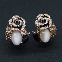 FYUAN Classic Rose Flower Crystal Stud Earrings Cute Cat Eye Stone Shining Rhinestone Earring For Women Jewelry Bijoux Gift 2024 - buy cheap