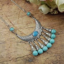 Indian Gypsy Jewelry Bohemian Ethnic Tibetan Sliver Color Chain Necklaces For Women Metal Carved Flower Blue Stone Necklace 2024 - buy cheap