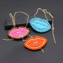 2019 New Bohemian Rhinestone Rice Beads Big Lips Multicolor Necklace Fashion Necklace Fashionable temperament necklace  902 2024 - buy cheap