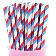 100pcs Mixed Colors Blue Red Striped Paper Straws, Cheap July 4th Patriot Day Decorative Party Supplies Paper Drinking Straws 2024 - buy cheap