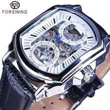 Forsining relógio de pulso mecânico masculino, retrô, clássico, branco, azul, transparente, automático, esqueleto, marca de luxo 2024 - compre barato