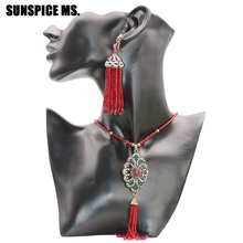 Sunspice ms conjunto de joias de casamento indiano, conjuntos de joias femininas vermelhas, colar pingente turco, brincos étnicos bijuterias femininos 2024 - compre barato