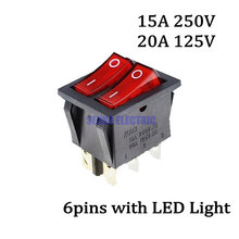 Kcd2 de 6 pinos com luz vermelha, interruptor duplo de energia para barco