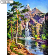 Paisaje de mosaico de diamantes cuadrado completo pintura de diamantes cascada bordado de diamantes cuadro de punto de cruz de diamantes XY1 2024 - compra barato