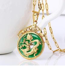 Китай AAA Тибет золотой зеленый жадеит Дракон Мали жадеит кулон ожерелье-кулон подарок 2024 - купить недорого