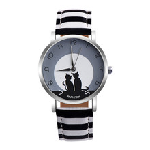 Nova moda adorável gato padrão casual pulseira de couro relógios femininos relógios de pulso simples relógio de quartzo relogio feminino 2024 - compre barato