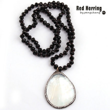 Fashion Bohemian Tribal Jewelry Black Long Crystal Glass Knotted Handmake Paved Shell Drop Pendant Necklaces 2024 - buy cheap