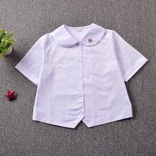 Белая рубашка с короткими рукавами и воротником Питера Пэна для школьниц «Летняя вышивка сливы» 2024 - купить недорого