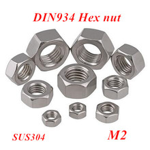 1000 шт DIN934 M2 Шестигранная гайка шестигранные гайки 304 нержавеющая сталь 2024 - купить недорого